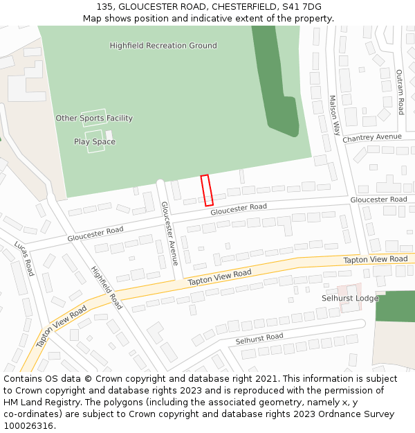 135, GLOUCESTER ROAD, CHESTERFIELD, S41 7DG: Location map and indicative extent of plot