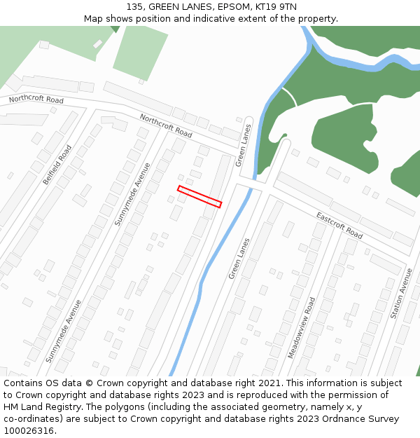 135, GREEN LANES, EPSOM, KT19 9TN: Location map and indicative extent of plot