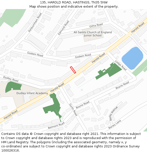 135, HAROLD ROAD, HASTINGS, TN35 5NW: Location map and indicative extent of plot