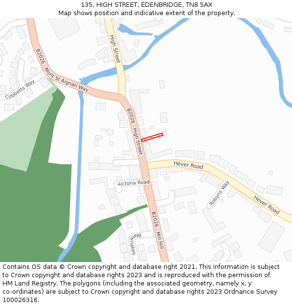 135, HIGH STREET, EDENBRIDGE, TN8 5AX: Location map and indicative extent of plot