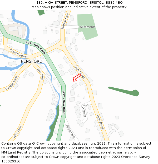 135, HIGH STREET, PENSFORD, BRISTOL, BS39 4BQ: Location map and indicative extent of plot