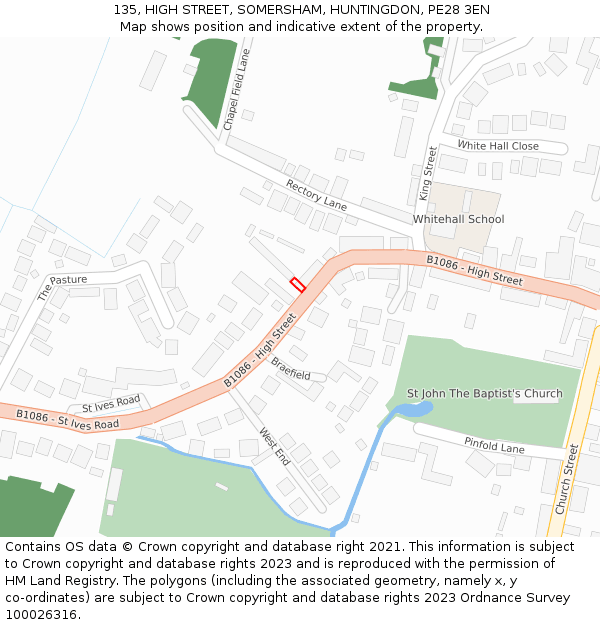 135, HIGH STREET, SOMERSHAM, HUNTINGDON, PE28 3EN: Location map and indicative extent of plot
