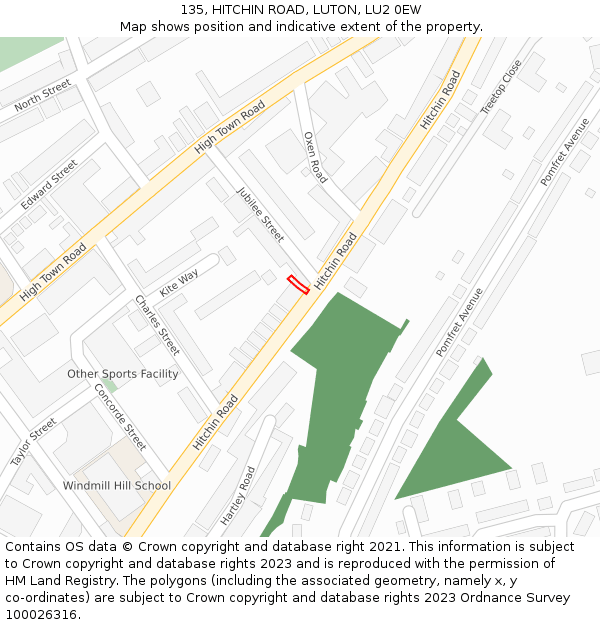 135, HITCHIN ROAD, LUTON, LU2 0EW: Location map and indicative extent of plot