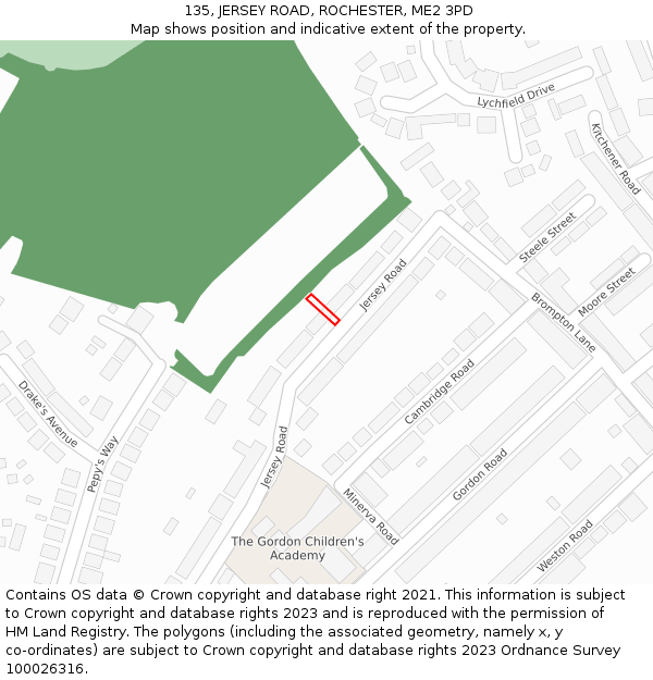 135, JERSEY ROAD, ROCHESTER, ME2 3PD: Location map and indicative extent of plot