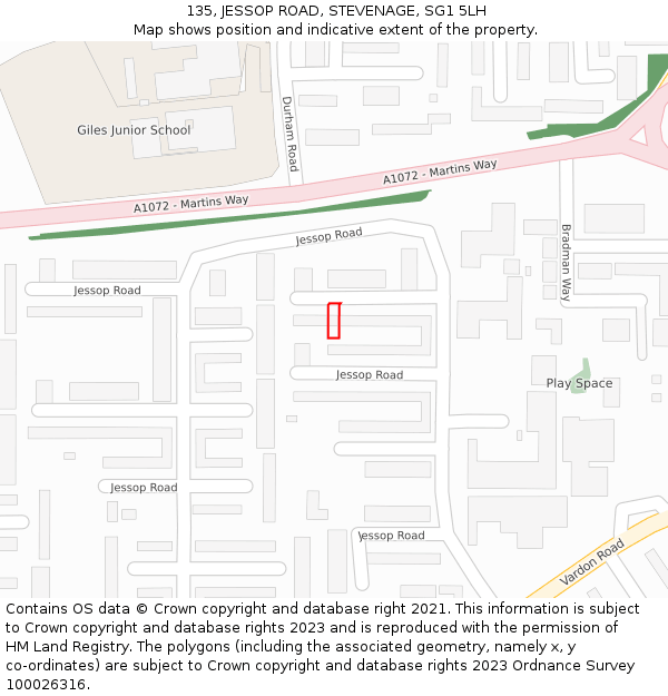 135, JESSOP ROAD, STEVENAGE, SG1 5LH: Location map and indicative extent of plot
