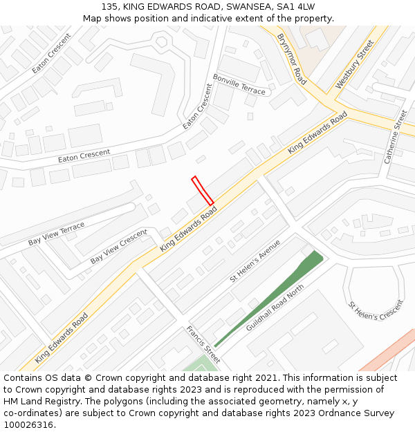135, KING EDWARDS ROAD, SWANSEA, SA1 4LW: Location map and indicative extent of plot
