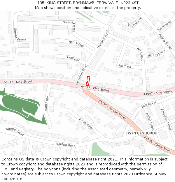 135, KING STREET, BRYNMAWR, EBBW VALE, NP23 4ST: Location map and indicative extent of plot