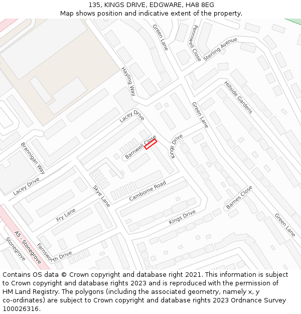 135, KINGS DRIVE, EDGWARE, HA8 8EG: Location map and indicative extent of plot