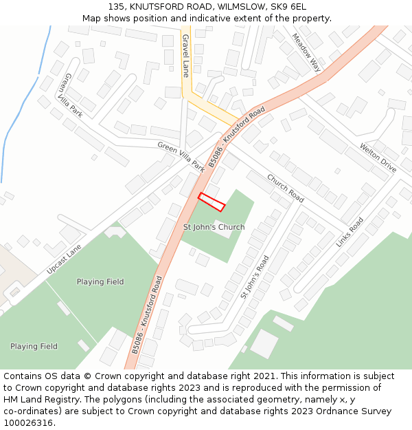 135, KNUTSFORD ROAD, WILMSLOW, SK9 6EL: Location map and indicative extent of plot