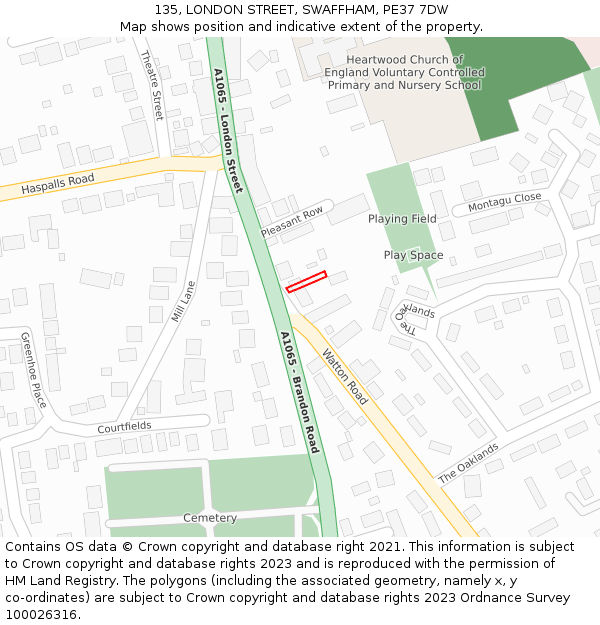135, LONDON STREET, SWAFFHAM, PE37 7DW: Location map and indicative extent of plot