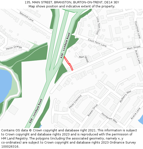 135, MAIN STREET, BRANSTON, BURTON-ON-TRENT, DE14 3EY: Location map and indicative extent of plot