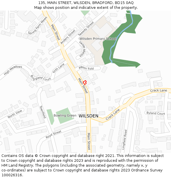135, MAIN STREET, WILSDEN, BRADFORD, BD15 0AQ: Location map and indicative extent of plot