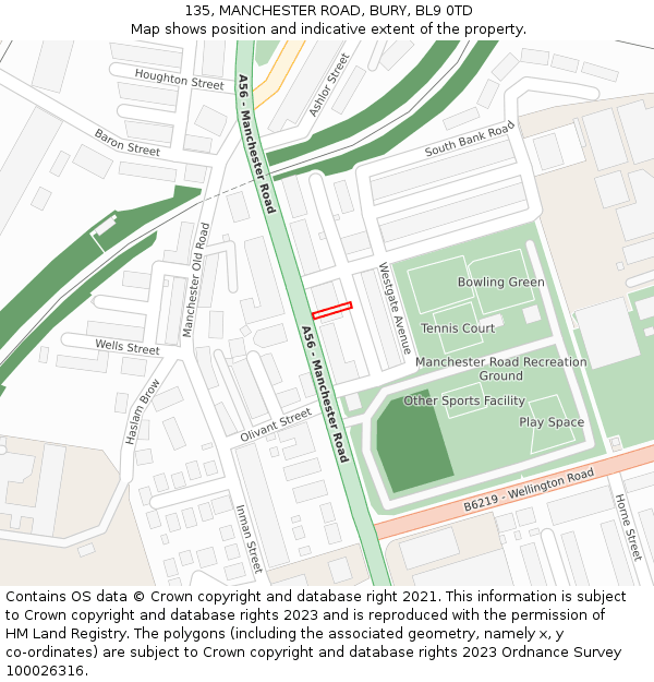135, MANCHESTER ROAD, BURY, BL9 0TD: Location map and indicative extent of plot