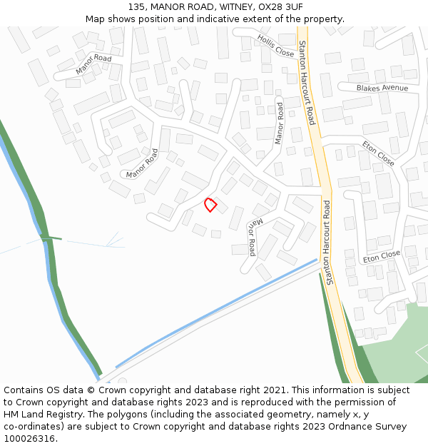 135, MANOR ROAD, WITNEY, OX28 3UF: Location map and indicative extent of plot