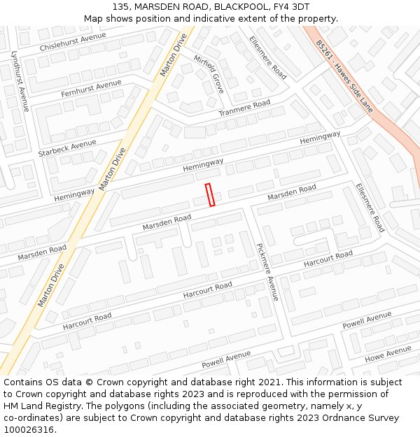 135, MARSDEN ROAD, BLACKPOOL, FY4 3DT: Location map and indicative extent of plot