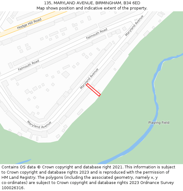 135, MARYLAND AVENUE, BIRMINGHAM, B34 6ED: Location map and indicative extent of plot