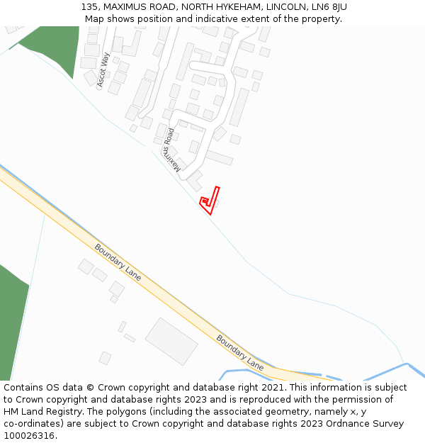 135, MAXIMUS ROAD, NORTH HYKEHAM, LINCOLN, LN6 8JU: Location map and indicative extent of plot