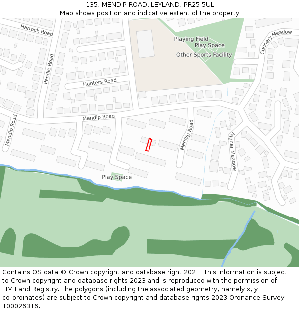 135, MENDIP ROAD, LEYLAND, PR25 5UL: Location map and indicative extent of plot