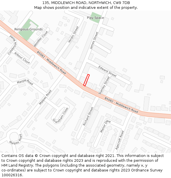 135, MIDDLEWICH ROAD, NORTHWICH, CW9 7DB: Location map and indicative extent of plot