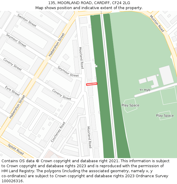 135, MOORLAND ROAD, CARDIFF, CF24 2LG: Location map and indicative extent of plot