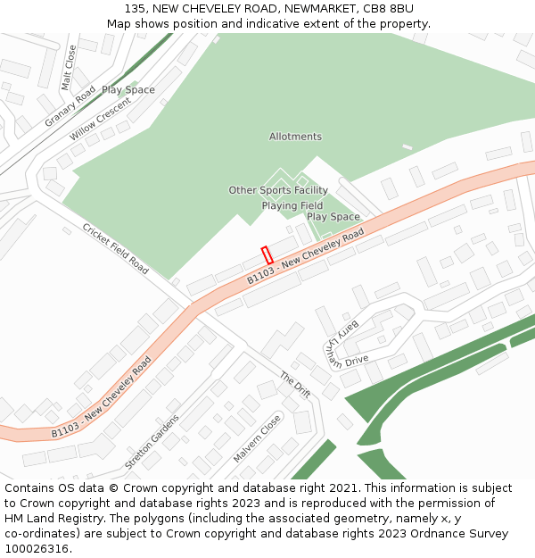 135, NEW CHEVELEY ROAD, NEWMARKET, CB8 8BU: Location map and indicative extent of plot