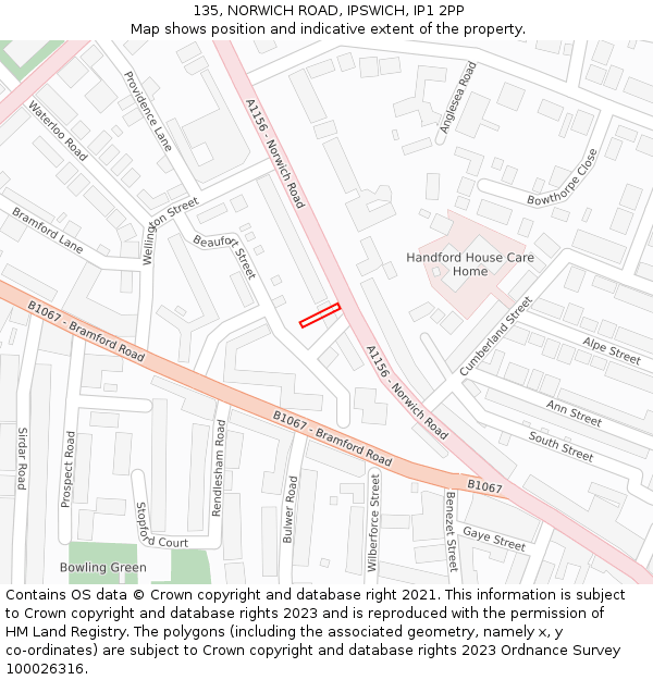135, NORWICH ROAD, IPSWICH, IP1 2PP: Location map and indicative extent of plot