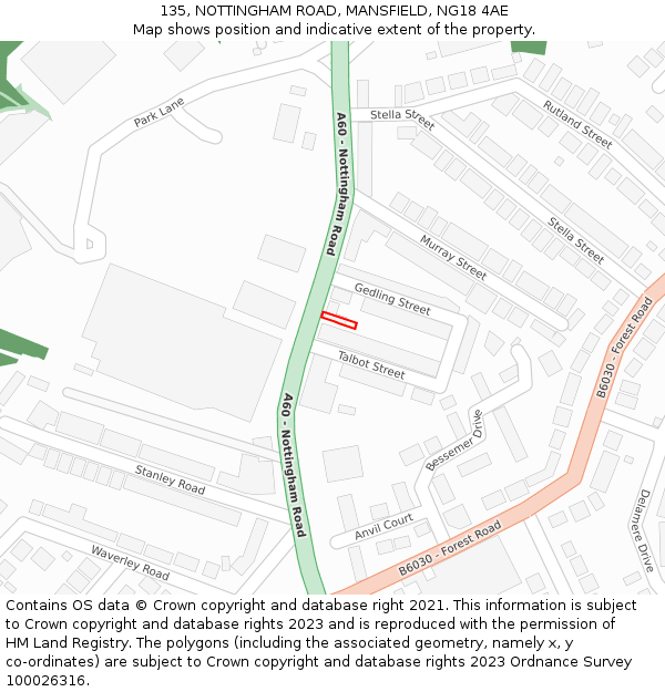 135, NOTTINGHAM ROAD, MANSFIELD, NG18 4AE: Location map and indicative extent of plot