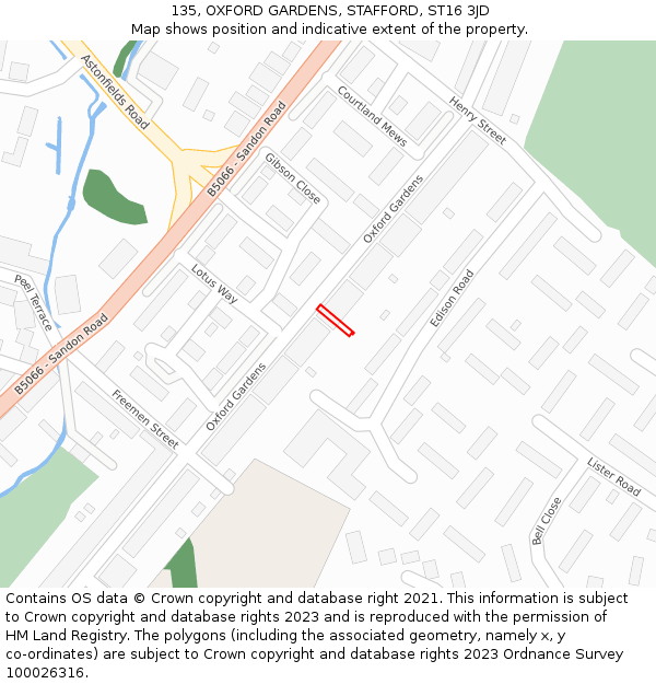 135, OXFORD GARDENS, STAFFORD, ST16 3JD: Location map and indicative extent of plot