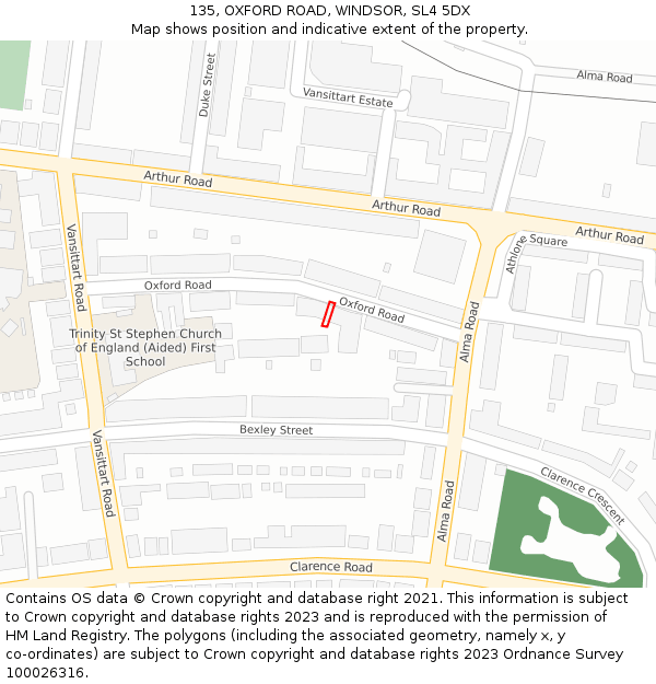 135, OXFORD ROAD, WINDSOR, SL4 5DX: Location map and indicative extent of plot