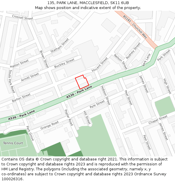 135, PARK LANE, MACCLESFIELD, SK11 6UB: Location map and indicative extent of plot