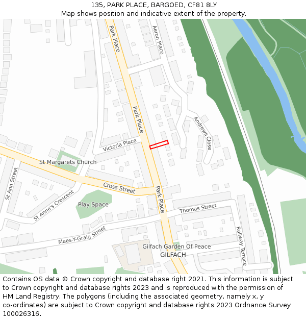 135, PARK PLACE, BARGOED, CF81 8LY: Location map and indicative extent of plot