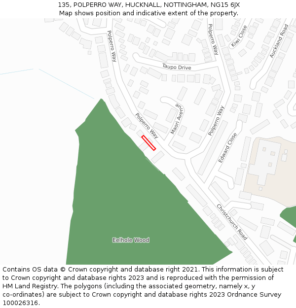 135, POLPERRO WAY, HUCKNALL, NOTTINGHAM, NG15 6JX: Location map and indicative extent of plot
