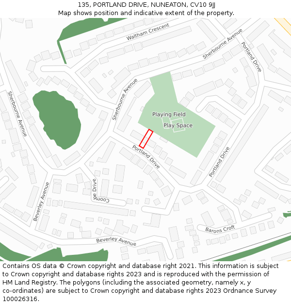 135, PORTLAND DRIVE, NUNEATON, CV10 9JJ: Location map and indicative extent of plot