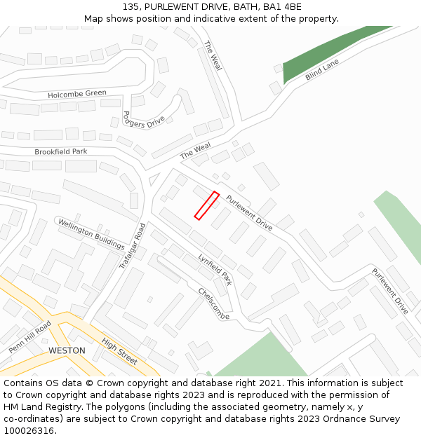 135, PURLEWENT DRIVE, BATH, BA1 4BE: Location map and indicative extent of plot