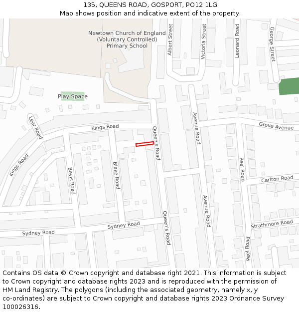 135, QUEENS ROAD, GOSPORT, PO12 1LG: Location map and indicative extent of plot