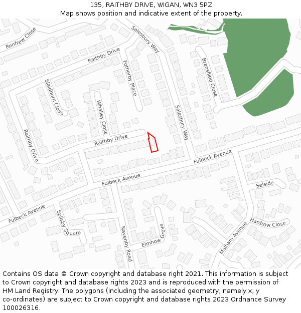 135, RAITHBY DRIVE, WIGAN, WN3 5PZ: Location map and indicative extent of plot