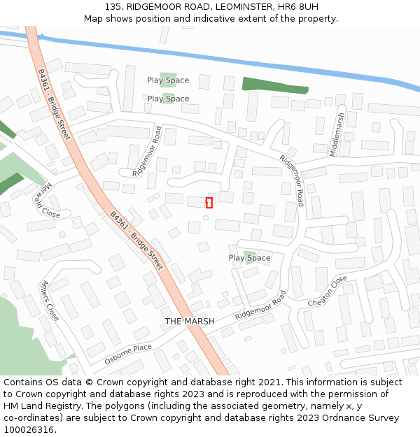 135, RIDGEMOOR ROAD, LEOMINSTER, HR6 8UH: Location map and indicative extent of plot