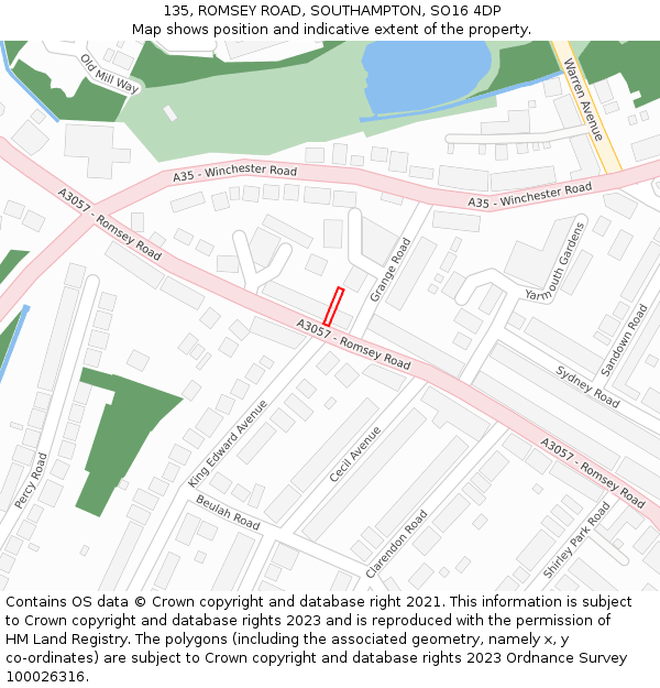 135, ROMSEY ROAD, SOUTHAMPTON, SO16 4DP: Location map and indicative extent of plot