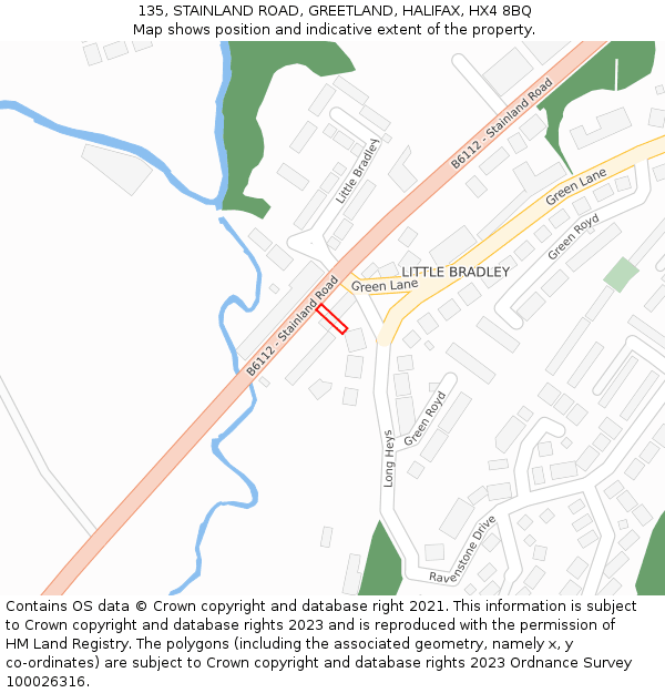 135, STAINLAND ROAD, GREETLAND, HALIFAX, HX4 8BQ: Location map and indicative extent of plot