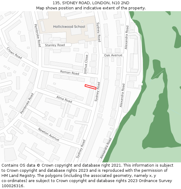 135, SYDNEY ROAD, LONDON, N10 2ND: Location map and indicative extent of plot