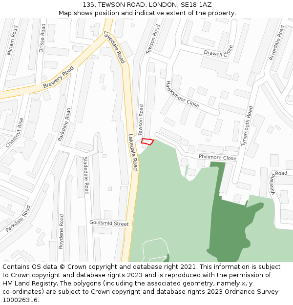 135, TEWSON ROAD, LONDON, SE18 1AZ: Location map and indicative extent of plot