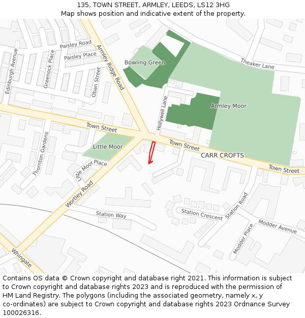 135, TOWN STREET, ARMLEY, LEEDS, LS12 3HG: Location map and indicative extent of plot