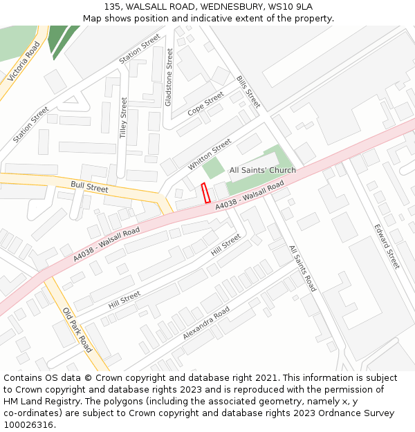 135, WALSALL ROAD, WEDNESBURY, WS10 9LA: Location map and indicative extent of plot