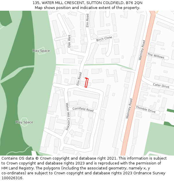 135, WATER MILL CRESCENT, SUTTON COLDFIELD, B76 2QN: Location map and indicative extent of plot