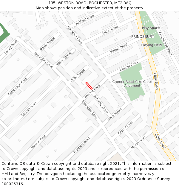 135, WESTON ROAD, ROCHESTER, ME2 3AQ: Location map and indicative extent of plot