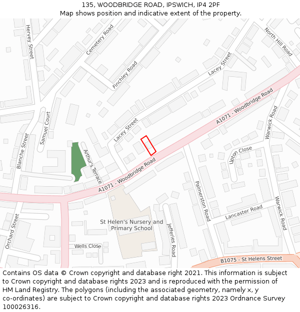 135, WOODBRIDGE ROAD, IPSWICH, IP4 2PF: Location map and indicative extent of plot
