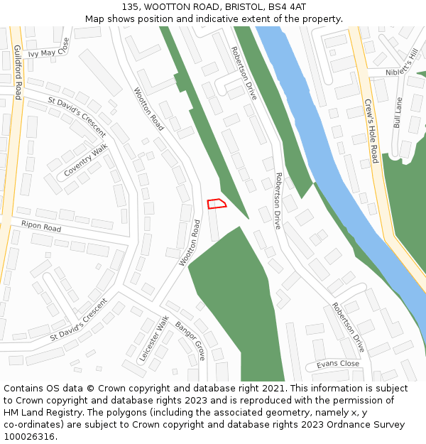 135, WOOTTON ROAD, BRISTOL, BS4 4AT: Location map and indicative extent of plot