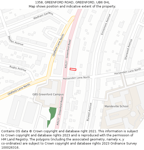 1358, GREENFORD ROAD, GREENFORD, UB6 0HL: Location map and indicative extent of plot