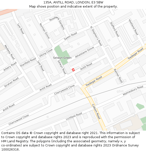 135A, ANTILL ROAD, LONDON, E3 5BW: Location map and indicative extent of plot