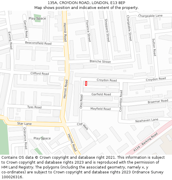 135A, CROYDON ROAD, LONDON, E13 8EP: Location map and indicative extent of plot
